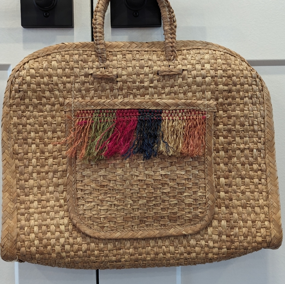 Woven Rattan Mexican Tote Bag Boho Bohemian - Picture 4 of 8